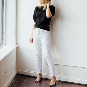 Re/Done Originals/ 90s High Rise Ankle Crop vintage White raw hem Jeans Size 25